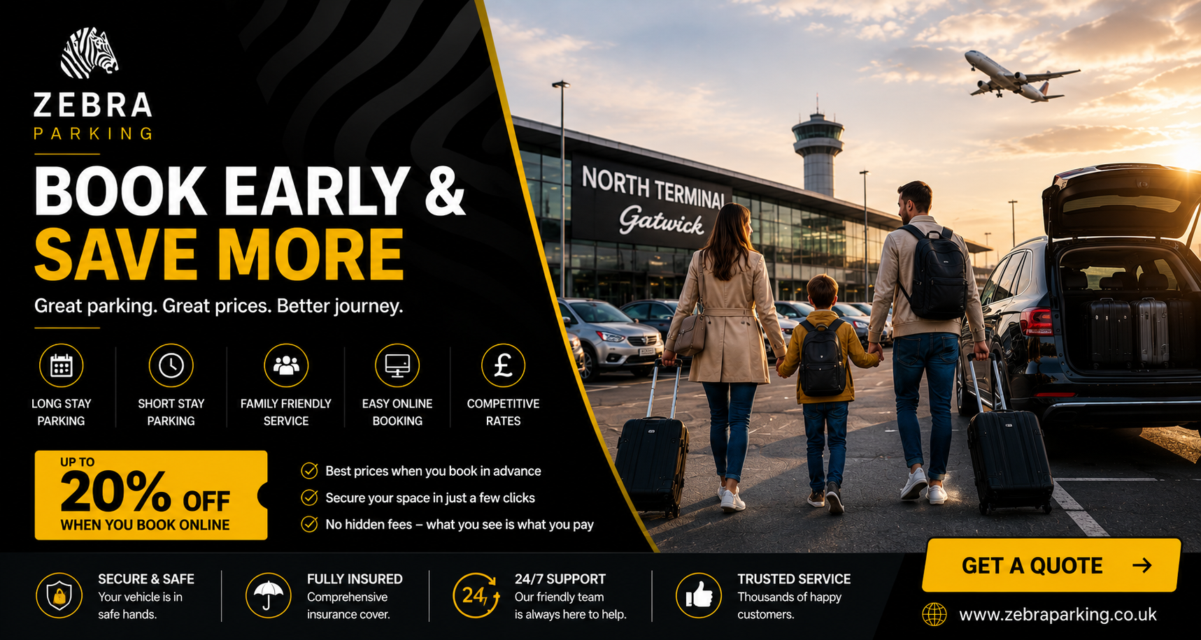 Book early and save more with Zebra Parking — best prices when you book in advance, no hidden fees