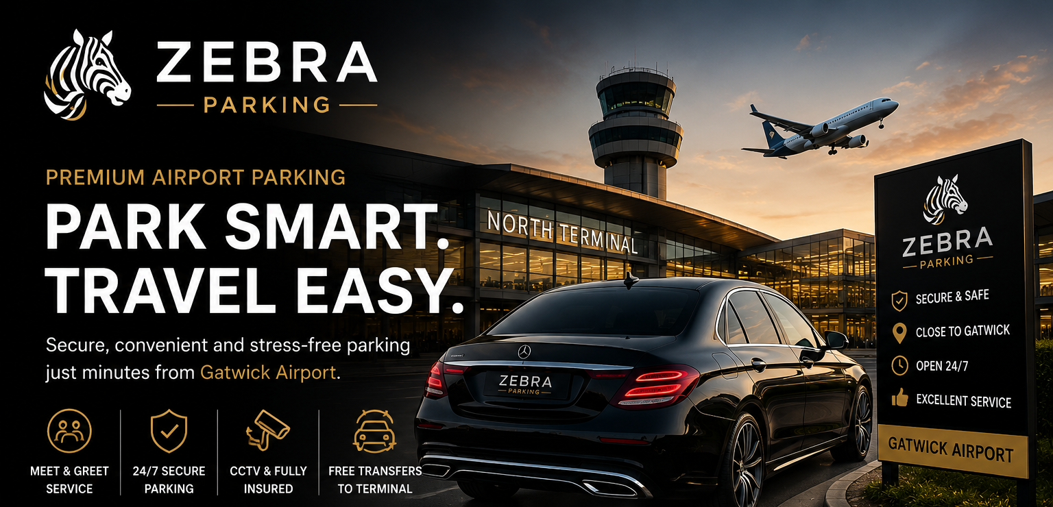 Park Smart, Travel Easy — premium Zebra Parking meet and greet minutes from Gatwick Airport